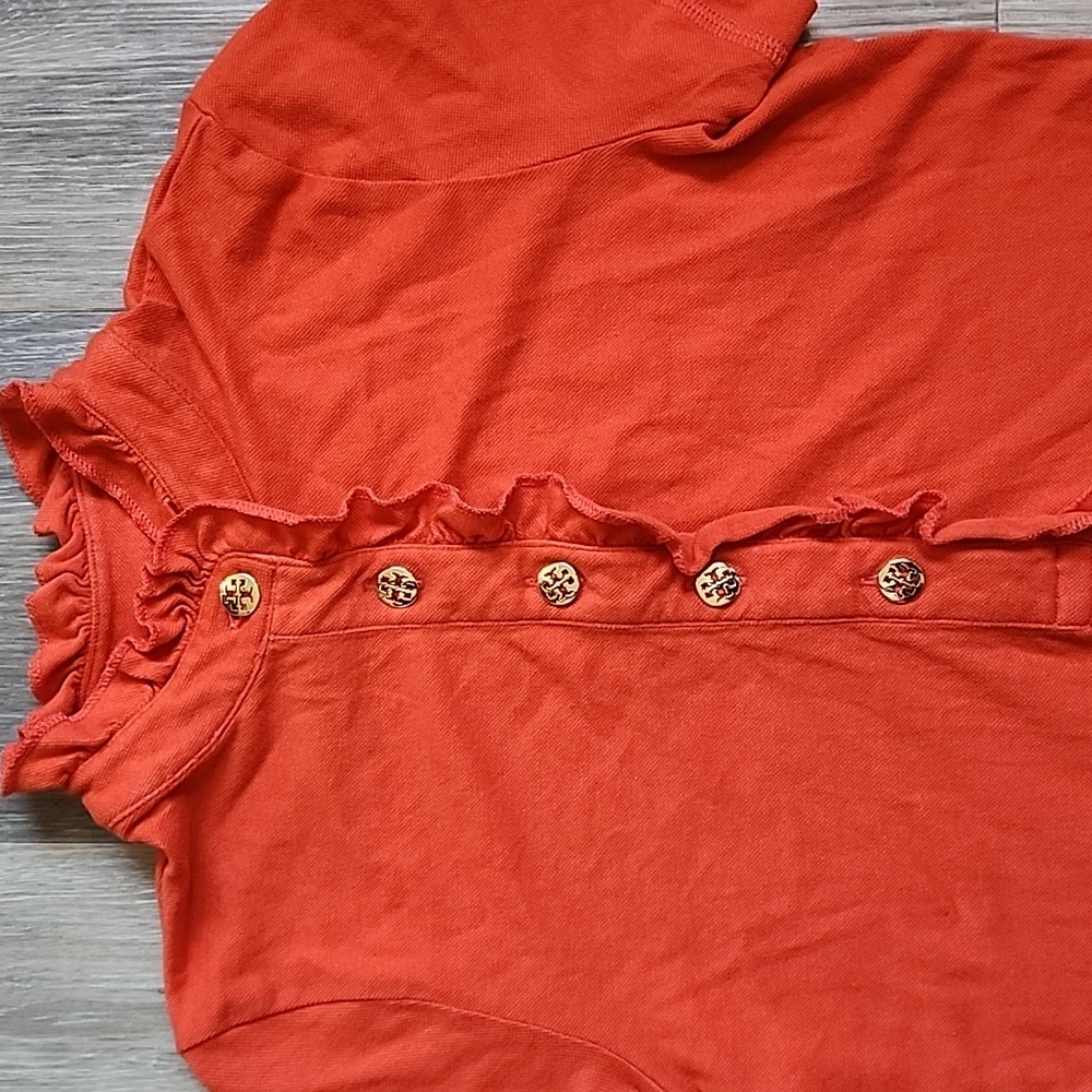 Tory Burch Orange Ruffled Button-Down Shirt - Picture 2 of 12